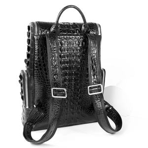 Sac à dos en cuir de crocodile importé pour homme, grande capacité, fermeture éclair simple, design classique, couche supérieure intérieure en cuir de vache - Product Image 2