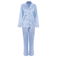 Vente en gros de pyjamas en satin de soie pour femmes de haute qualité à manches longues avec manches à plumes