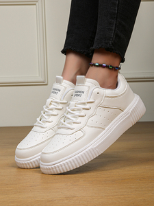 Chaussures décontractées d'extérieur pour femmes, baskets blanches pour femmes, chaussures de sport printemps-automne, chaussures de skateboard, baskets en cuir confortables et tendance - Product Image 5