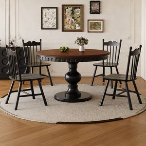 Table à manger ronde en bois massif de style américain vintage avec grain de bois de frêne, design français, pour petites maisons et appartements - Product Image 4