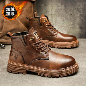 Botas para Hombre, Botas de Invierno para Hombre, de Cuero Genuino, con Forro de Lana Térmica, Botas de Algodón con Suela Gruesa, Botas de Piel de Vacuno de Primera Capa - Product Image 5