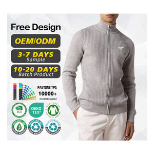 Suéter con Certificación GRS, Fabricante de Suéteres, Logotipo Personalizado, Cárdigan de Punto con Cremallera Completa, Canalé Vertical, Transpirable, de Lana Merino para Hombre, Invierno - Product Image 1