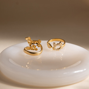 Animal Shape Gold Plated Zircon <b>Cat</b> And Dog <b>Ring</b> Unisex Jewelry Gift - Product Image 4