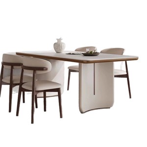 Cream Colored Slab Dining Table Rectangle Stable Solid Wood Modern Minimalist Design For Small Homes Light Luxury Style - Product Image 5