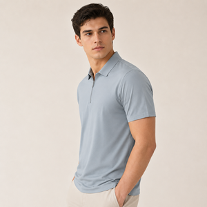 Custom Logo Seamless Bonding Smooth Classic Business Casual Wholesale Factory Direct Men's Essential Quarter <b>Zip</b> <b>Polo</b> Shirts - Product Image 3