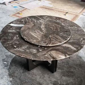 โต๊ะรับประทานอาหารหินอ่อนทรงกลม Calacatta Nero จีน6ที่นั่ง8ที่นั่งโต๊ะรับประทานอาหารหินอ่อน - Product Image 3