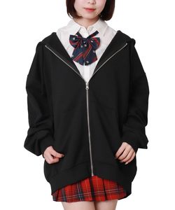 <b>Womens</b> <b>Black</b> Oversized Full Zip <b>Fleece</b> Hoodie Long Sleeve Front Pocket Cotton Sweatshirt Custom Logo Private Label Clothing - Product Image 1