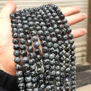 DIY Bracelet Collier Accessoires Flocon de Neige Naturel Perles de Pierre Lâche Motif Noir Pur Pierres Précieuses Naturelles Perles Pierres