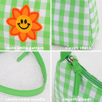 Tas Selempang Motif Bunga Matahari Gingham Hijau Lucu Y2K Retro Kotak-kotak untuk Bordir Wajah Resleting Poliester untuk Wanita Musim Panas