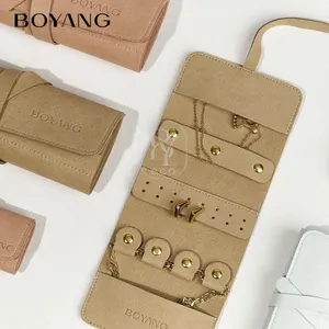 Boyang Custom Logo Premium Microfiber Jewelry Organizer Travel Carrying Roll Bag Jewelry Pouch