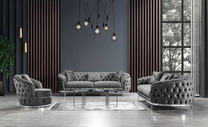 Luxury Living Room Sofa Set - Stainless Steel Base & Velvet