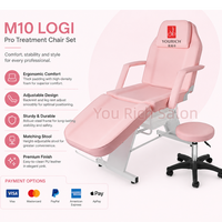 Table de massage professionnelle rose à 3 sections réglables avec tabouret, pour soins du visage, tatouage, extensions de cils, SPA et salon de beauté