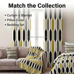 <span class=keywords><strong>Cortinas</strong></span> Opacas Modernas con Ojales, Diseño Hexagonal a Rayas, Alto GSM, Impresión Geométrica 3D en Amarillo, Gris y Negro, Paneles Reductores de Ruido - Product Image 6