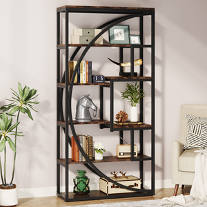 <span class=keywords><strong>Easylife</strong></span> Bibliothèque industrielle en métal à 6 niveaux de 70,8 pouces, étagères de présentation brunes pour salon et bureau - Product Image 3