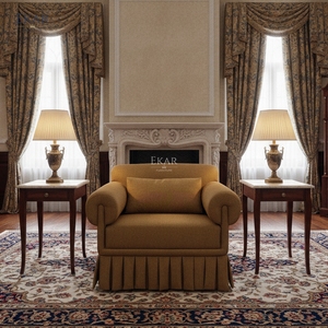Fauteuil d'appoint vintage français, fauteuil moderne en tissu avec base à jupe plissée, chaise de salon de luxe en velours pour salon et chambre à coucher - Product Image 2