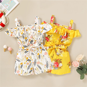 Conjuntos Cortos Florales Estampados al por Mayor para Niñas, Mono con Hombros Descubiertos y Pantalones Cortos, Conjuntos de Ropa Infantil, Ropa de Verano para Niños de 1 a 4 Años - Product Image 2