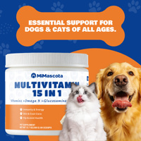 Poudre Multivitaminée 15-en-1 Hyperprotéinée pour Animaux de Compagnie, Glucosamine Chondroïtine Oméga 3 Probiotiques pour l'Immunité et les Articulations des Chiens et des Chats (Vente en Gros)