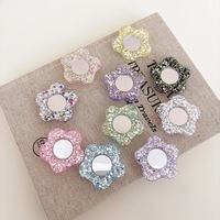 Support de téléphone à motif floral avec miroir, paillettes, adhésif, anneau de maintien, support de bureau télescopique, mode coréenne, vente en gros