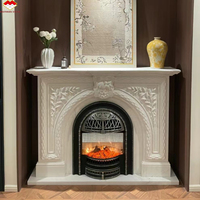 Cheminée autoportante en pierre naturelle de style moderne avec chauffage, sculptée à la main, pour la décoration intérieure de villas, hôtels et maisons de luxe, salon.
