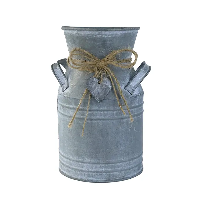 Brocca per fiori in metallo zincato Vintage vaso per brocca decorativa per fattoria vaso per brocca per latte rustico per fiori