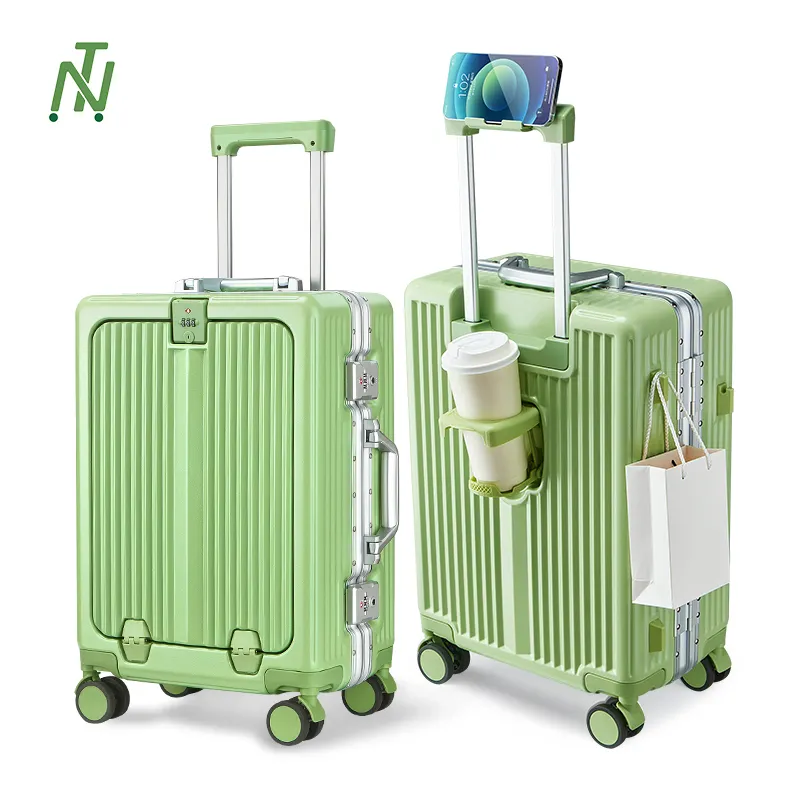 2024 new model Front open design luggage aluminum large luggage for travel with 360 wheels spinner