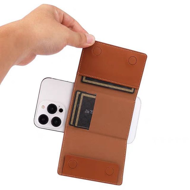 High Quality PU Leather Mag Safe Three-Fold Phone Case with 6-Card Capacity Magnetic Card Holder Wallet Solid Pattern Type