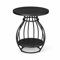 Table basse moderne en pierre frittée noire, base en fer courbé noir mat, rangement inférieur, mobilier de salon, directement de l'usine