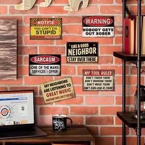 Ensemble de panneaux métalliques humoristiques rustiques avec des règles pour les outils musicaux des voisins et un avertissement de sarcasme pour la décoration murale de la cave, du garage ou du bar - Product Image 4