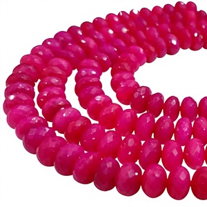ลูกปัดหินแคลเซโดนีสีชมพูร้อนธรรมชาติทรงรอนเดลเหลี่ยมเพชรพลอยขนาด 8 มม. ความยาว 8 นิ้ว - Product Image 1