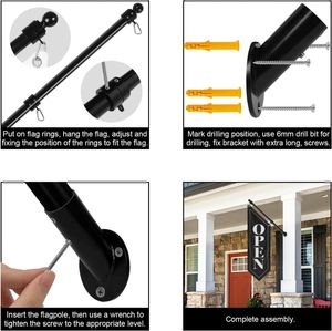 Kit de Montaje de Bandera Comercial de Poliéster de Tres Capas, Doble Cara, para Montar en Pared, con Asta de Plástico (Negro 27) - Product Image 6