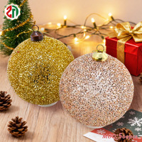 Boule de Noël artisanale de luxe avec paillettes dorées et or rose intégrées, ornement suspendu pour arbre de Noël, boule épaisse, décoration de fête festive