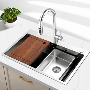 Grand évier simple encastré en acier inoxydable brossé de qualité alimentaire pour cuisine, idéal pour laver les légumes et la vaisselle - Product Image 1