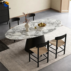 <span class=keywords><strong>Table</strong></span> à manger rectangulaire en marbre blanc luxueux moderne, surface naturelle polie pour la maison, le salon, la villa, l'appartement, les hôtels - Product Image 4