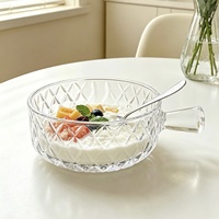 Bol en verre à poignée unique, compatible micro-ondes, design nordique, pour nouilles instantanées, salades de fruits, desserts, yaourts, esthétique raffinée, créatif