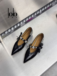 Femmes à la mode printemps automne bride à la cheville chaussures 3cm en peau de mouton Ballet avec perle nœud papillon respirant et antidérapant - Product Image 2