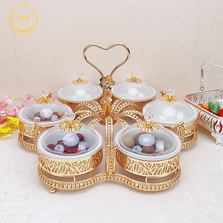 Dibei Luxury Design Nuts Lebensmittel lagerung mit Keramik schalen Golden Metal Dry Fruit Tray