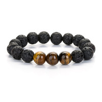Style classique naturel oeil de tigre pierre perlée pour Bracelet Unique pierre de lave Yoga bijoux de mode mat noir Onyx perle boule