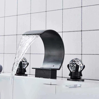 Robinet de baignoire cascade de luxe avec double poignée en cristal, robinet de baignoire mural doré, robinet de toilette doré pour baignoire