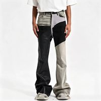 Jeans évasés patchwork en denim enduit lavé 12oz, style High Street Vibe 2026, coupe empilée, color block, personnalisés pour hommes, vente en gros