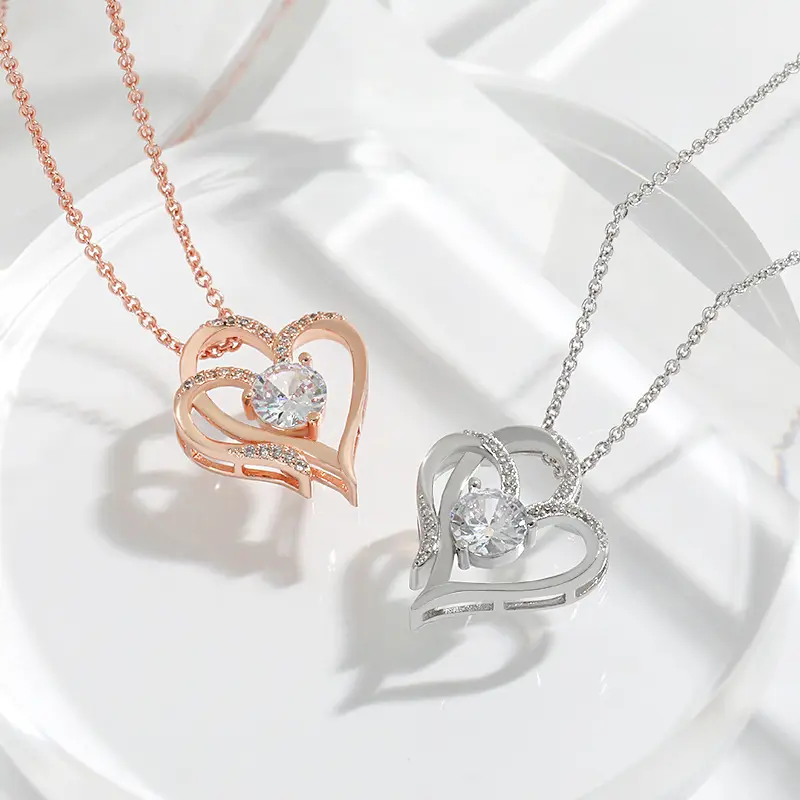 Новое Изысканное дизайнерское ожерелье с подвеской в виде двойного сердца женское ожерелье в форме сердца с цирконом высокого качества