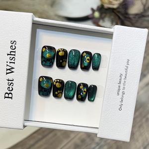 <span class=keywords><strong>Uñas</strong></span> Postizas Dylan Bear, Cortas, Azules, <span class=keywords><strong>con</strong></span> Diseño de Ojo de Gato y <span class=keywords><strong>Osito</strong></span> de Peluche Pintado a Mano, Estilo Diario - Product Image 6