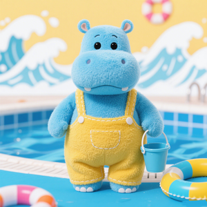 Jouet hippopotame doux et en peluche personnalisé avec ensemble de vêtements, accessoires de sac à dos unisexe, remplissage de logo personnalisé - Product Image 1