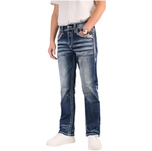 IN Stock Men’s Sanding Heavy Stitch Straight Leg Washed <b>Embroidered</b> Denim <b>Jeans</b> Mid Waist fashion <b>jeans</b> for men - Product Image 1