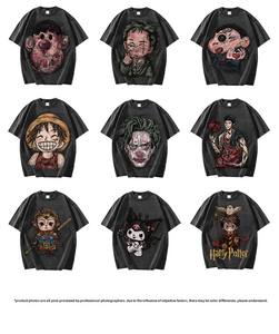 Dos homens Retro 300G Casual T-Shirt 100% Algodão Manga Curta Tingido Lavado Afligido Gota Ombro Modelado Impressão Direta - Product Image 6