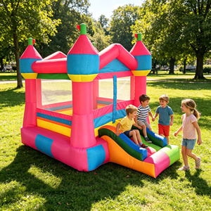 Castello Gonfiabile Colorato in Oxford con Doppio Scivolo, Casa per Saltare per Bambini, per Interni ed Esterni, per Feste e Giochi all'Asilo - Product Image 5