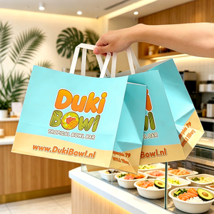 Sacs à emporter pour restaurant personnalisés, écologiques, biodégradables, recyclables, avec poignée, en papier kraft, pour l'emballage de plats, de bols de nourriture - Product Image 5