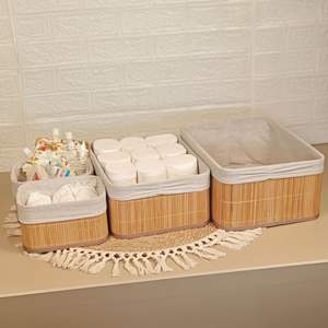 <span class=keywords><strong>Panier</strong></span> de rangement multifonctionnel 3pcs en bambou naturel tissé pour snacks - Product Image 3