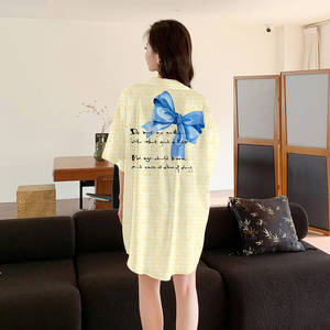 Yaoyu femmes décontracté été chemise de nuit à manches courtes glace soie chemise robe nouveau pyjama en Satin mousseline de soie avant solide maison - Product Image 4