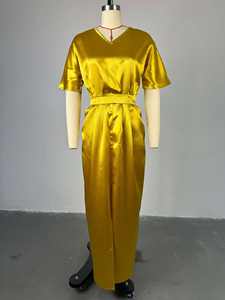 Abito <span class=keywords><strong>lungo</strong></span> <span class=keywords><strong>elegante</strong></span> <span class=keywords><strong>con</strong></span> scollo a V 2025 nuovo Design a <span class=keywords><strong>spacco</strong></span> a vita alta taglie forti abito Casual da donna di alta qualità - Product Image 2