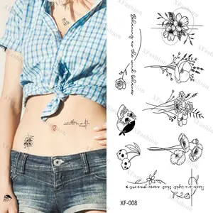 Waterproof Flower Temporary Tattoos For Women Neck Arm Black Tiny Branch Rose Floral Sunflower Wild Plants Sketch Tatoo Sets